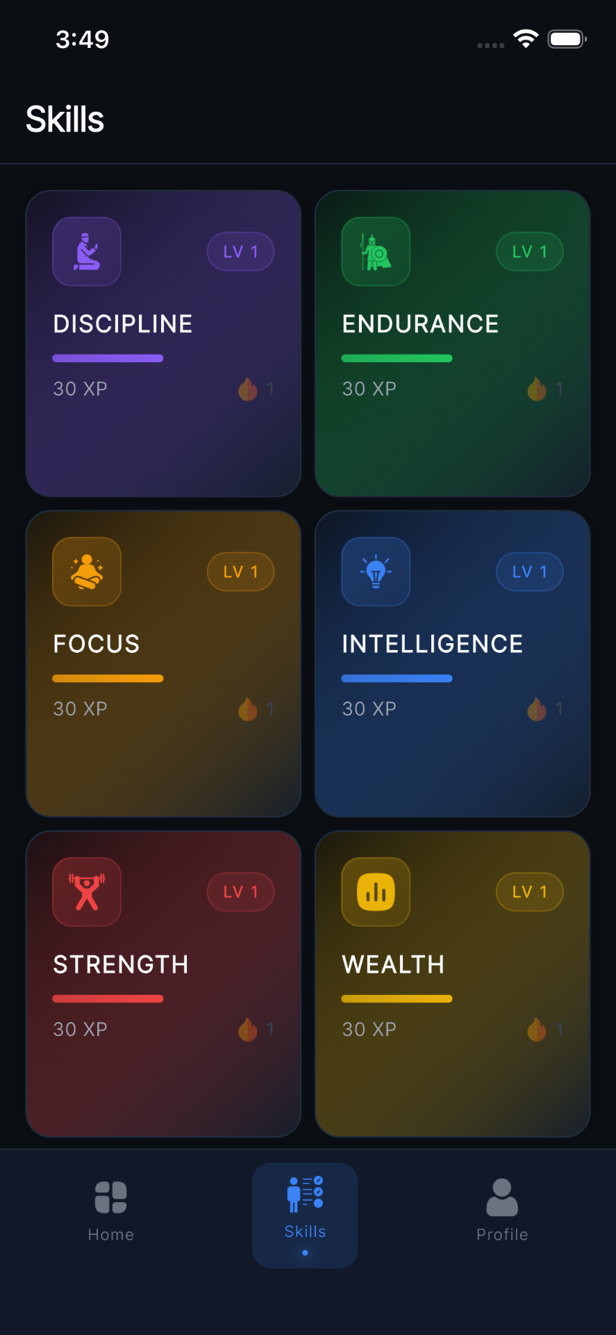 Skills screen